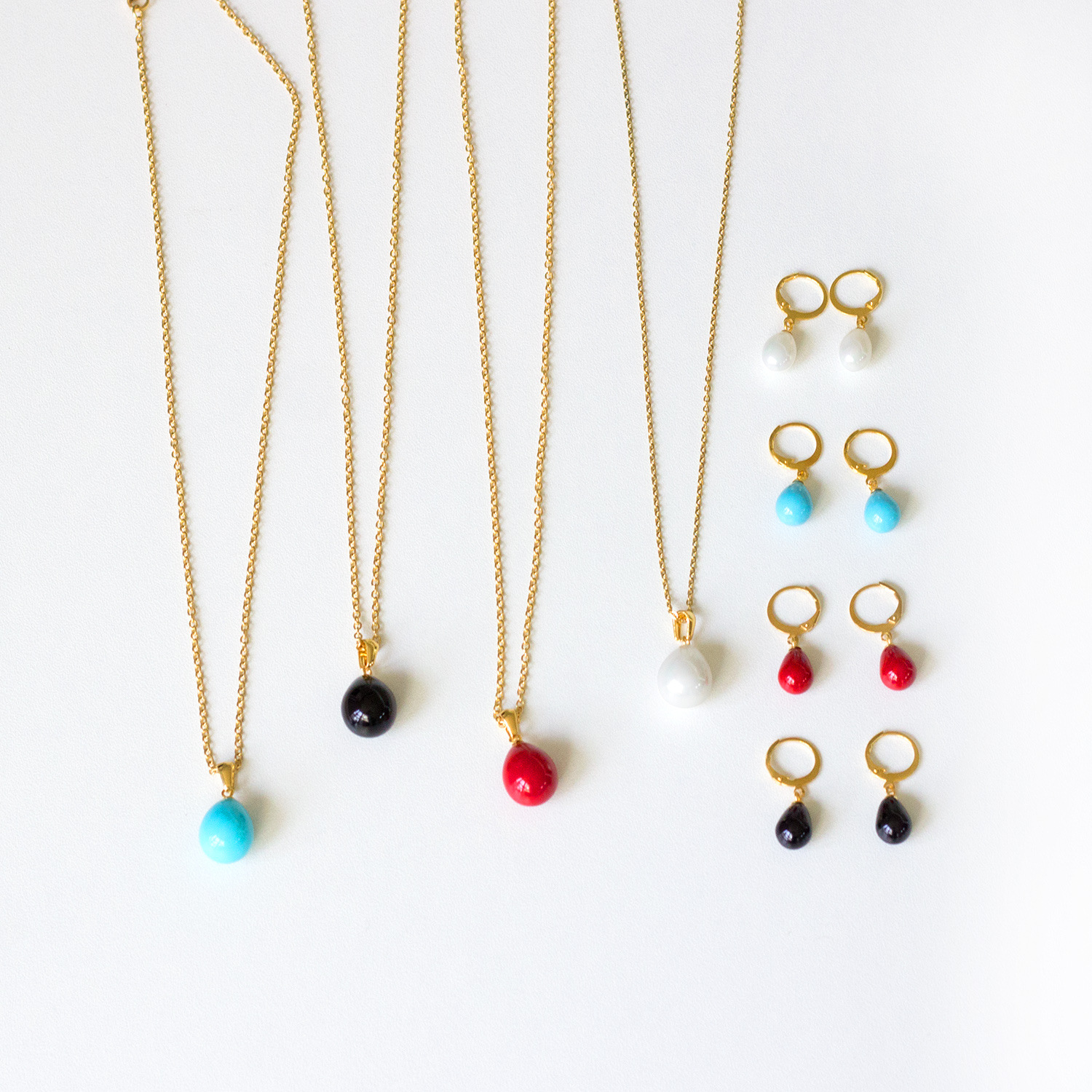 Fashion Water Droplets Stainless Steel Inlay Artificial Pearls Earrings Necklace 1 Set