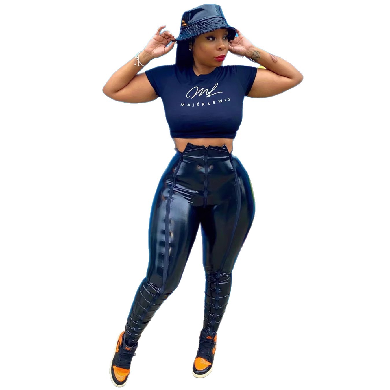 Damen-Lederhose in schmaler Passform aus PU-Leder, lässig, vielseitig, modisch, streckt die Beine, Herbst-/Winterstil, normale Dicke, Polyester_voghion.com