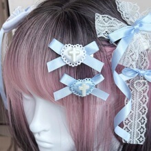 原创自制地蕾系丝带格纹蝴蝶结发夹边夹甜美软妹lolita对夹百搭