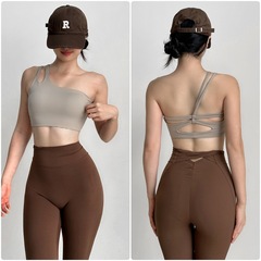 單肩帶美背普拉提運動內衣女跑步無袖健身文胸性感瑜伽服背心1474