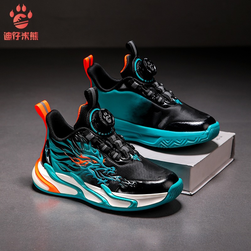 Zapatos de baloncesto para niños botones de malla zapatos deportivos de fricción sonido transpirable estudiantes niños entrenamiento de niños