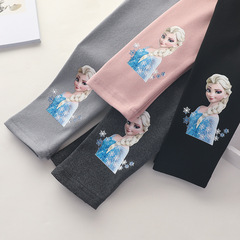 Girls spring and autumn leggings 2023 new children's style cartoon pants little girls wear slim autumn trousers