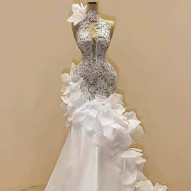 新款婚纱礼服优雅抹胸大蓬蓬裙拖尾婚纱独唱表演wedding dress