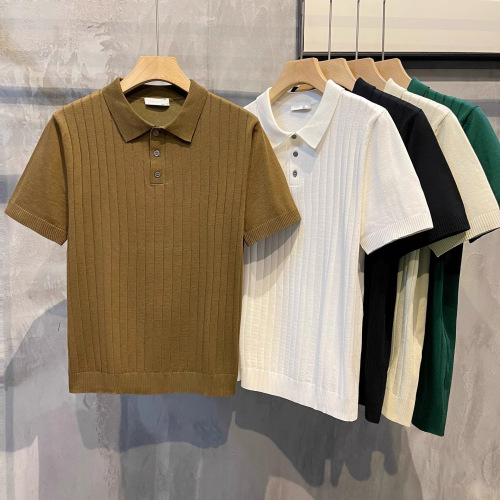 Business Casual Males' Polo Collar Short Sleeve Summer New Arrival Buttoned Fitted Knit Shirt for Cross-border Trade Wholesale