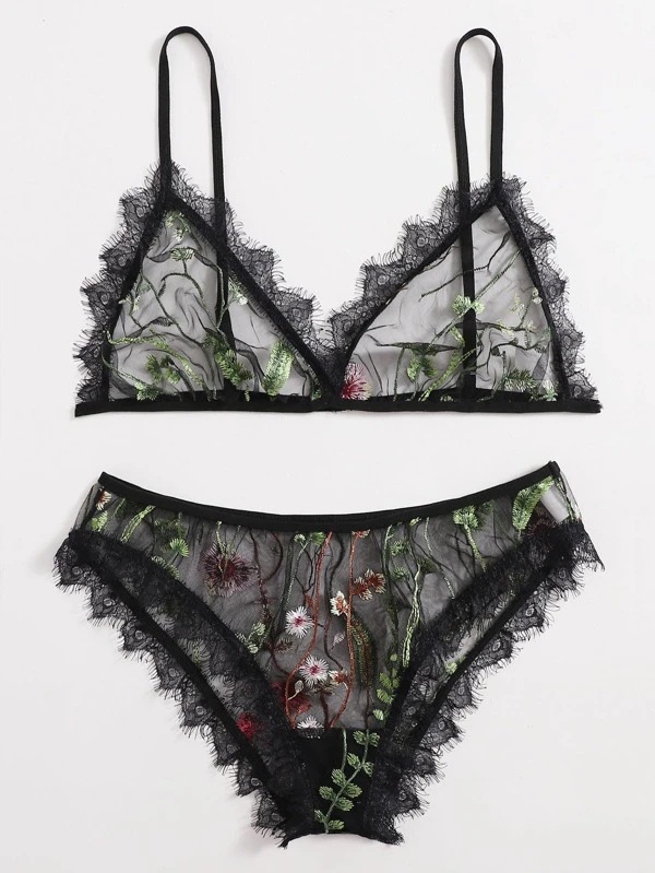 Nouveaux sous-vêtements amusants Sexy dentelle noire imprimé sous-vêtements ensemble amusant_voghion.com