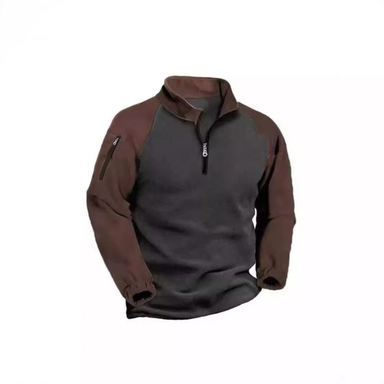 2024 cross-border foreign trade tactical fleece clothing men's polar fleece warm autumn and winter pullover color matching zipper sweater jacket