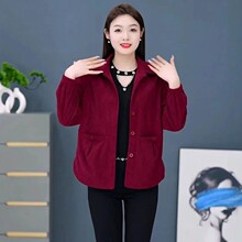 妈妈装灯芯绒外套春秋季新款高档减龄中老年女大码宽松休闲薄上衣