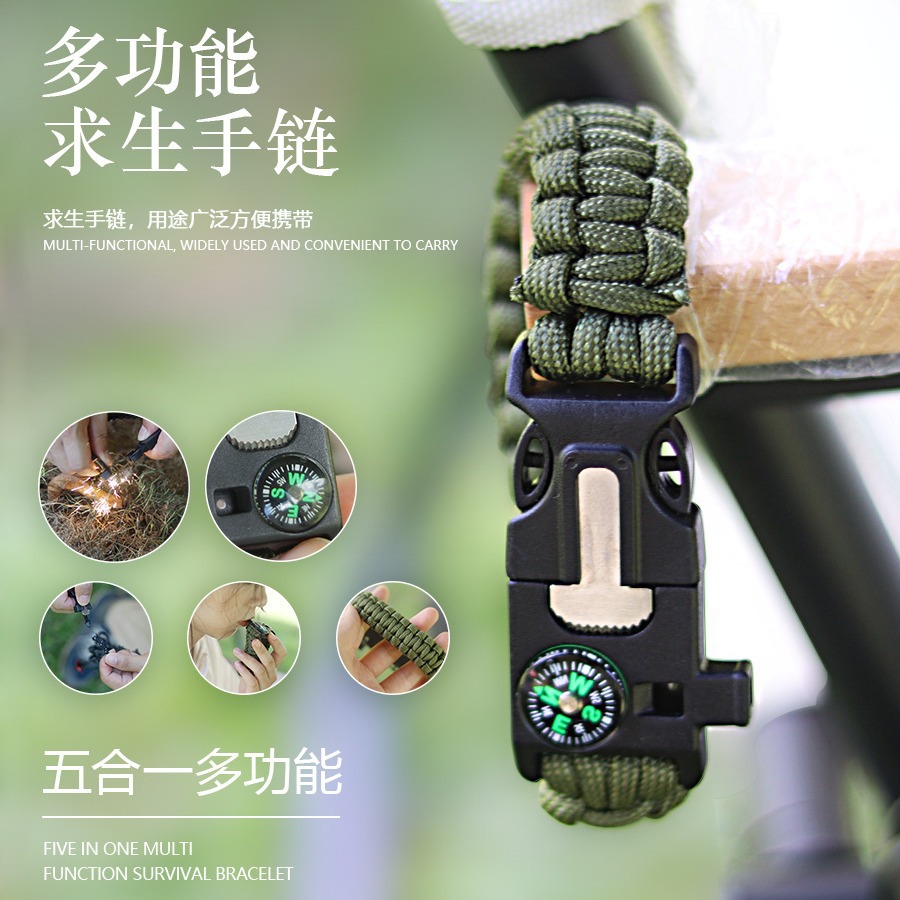 Outdoor Paracord Bracelet & Necklace Weaving Bracelet Multi-functional Seven-core Parachute Cord Survival Bracelet Wolf Fang Five-in-One