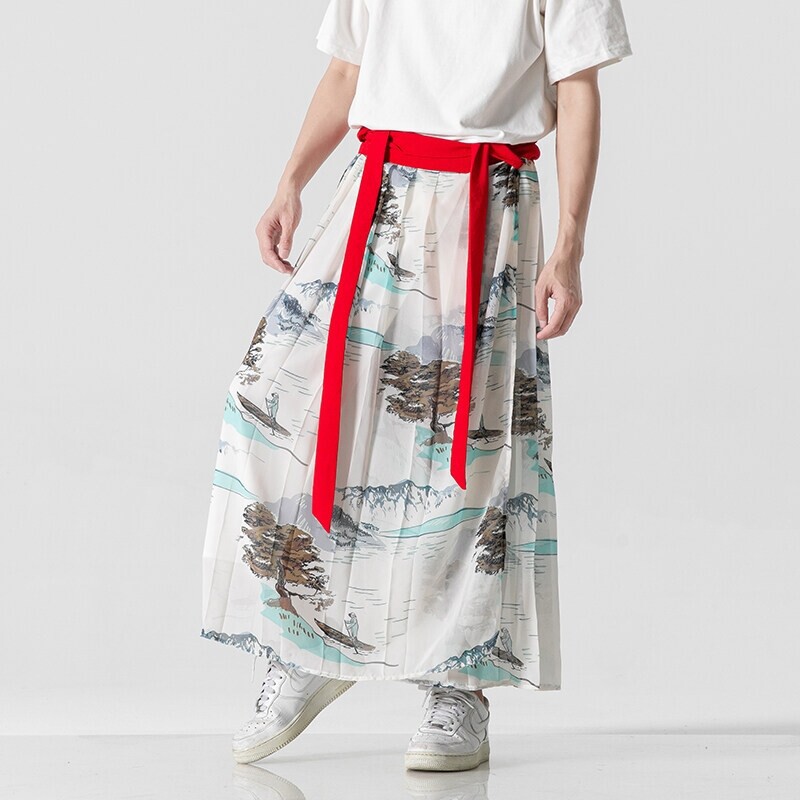 Summer Chinese Style Han Dynasty Ancient Style Fairy One-Piece Culottes Unisex Pleated Horse Face Skirt Couple