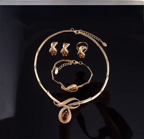 European and American Cross-border Creative Alloy Jewelry Set Gold-plated Necklace Earrings Four-piece Set Women's Jewelry Set