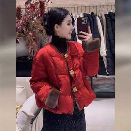 轻奢新中式风红色棉服外套女2025新款爆款冬季高级感唐装棉袄