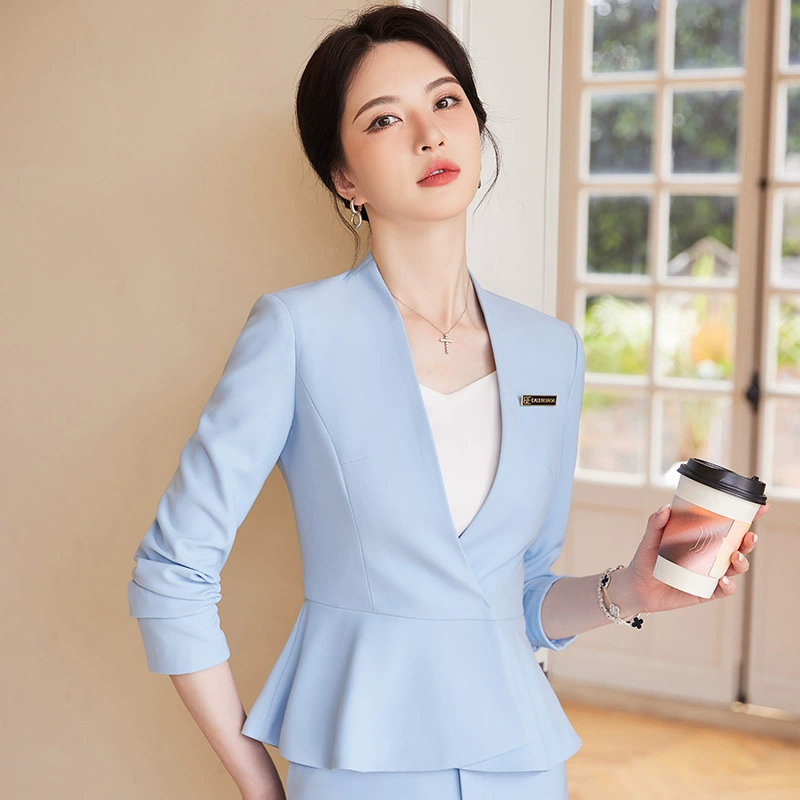 Элегантный деловой костюм, простой и модный женский брючный костюм, профессиональная одежда, приталенный крой, повседневный и универсальный.