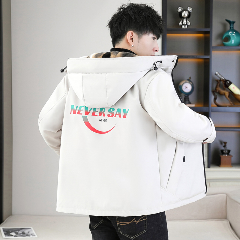 Abrigo de algodón con capucha acolchada de los hombres invierno nuevo otoño e invierno forro de lana engrosada caliente suelta algodón acolchado chaqueta de moda