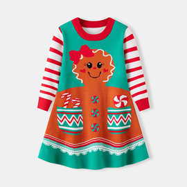 2026欧美秋冬女童宝宝卡通姜饼人圣诞节针织套头毛衣儿童连衣裙子