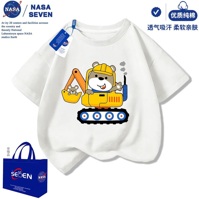 NASA ショベルボーイズ半袖ファッショナブルな夏の新しいエンジニアリング車両純綿 Tシャツ子供用ベビーハンサムトップ|undefined