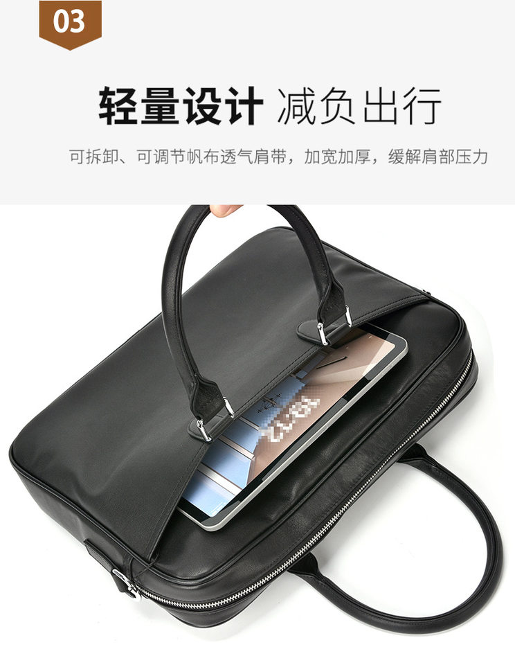 Túi xách nam da bò lớp đầu dạng cặp công sở đeo vai chéo, đựng được laptop 14 inch — màu đen chi tiết 6