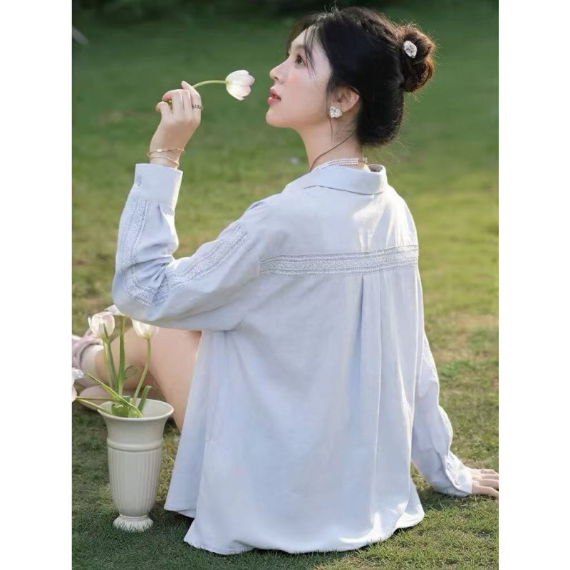 Korean-Style Gentle Light Blue Lace Design Shirt Thin Jacket for Women 2026 Summer New Sun-Protective Long-Sleeve Top Korean-Style Gentle Light Blue Lace Design Shirt Thin Jacket for Women 2026 Summer New Sun-Protective Long-Sleeve Top