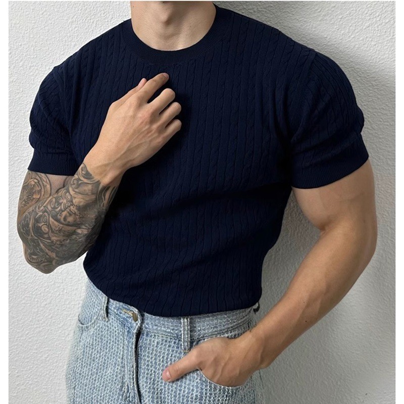 Summer thin knitted sweater with a round collar