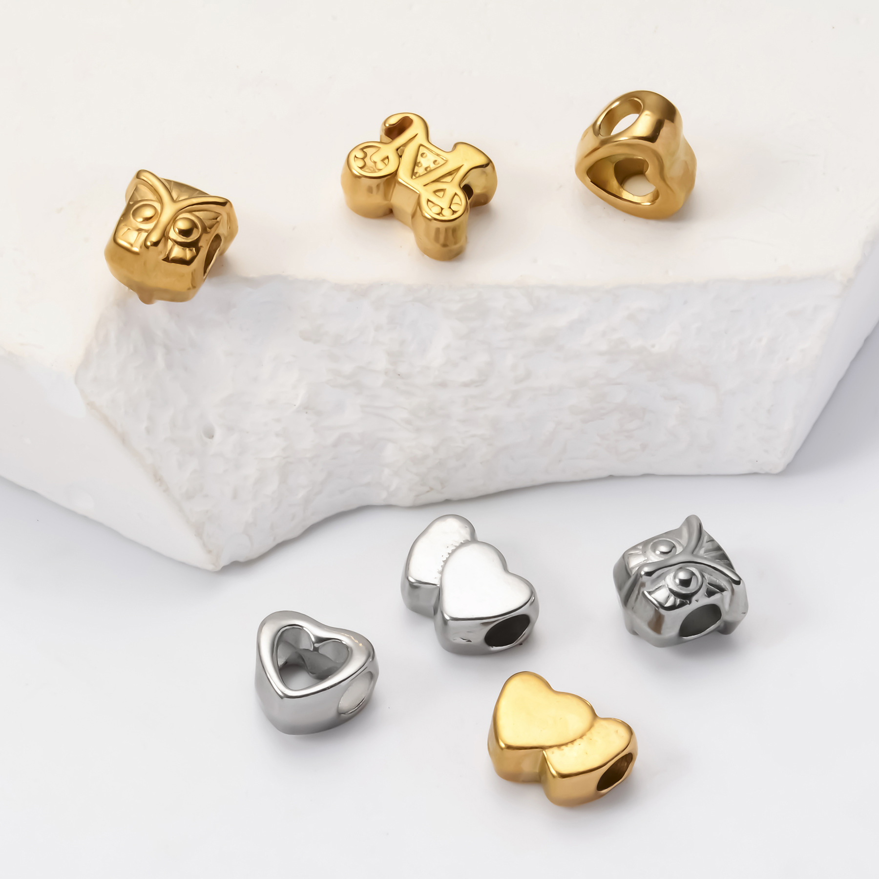 DIY Jewelry Accessories Classification Smooth Embellishment 5 PCS/Package 304 Stainless Steel Heart Shape Owl DIY Jewelry Accessories Beads