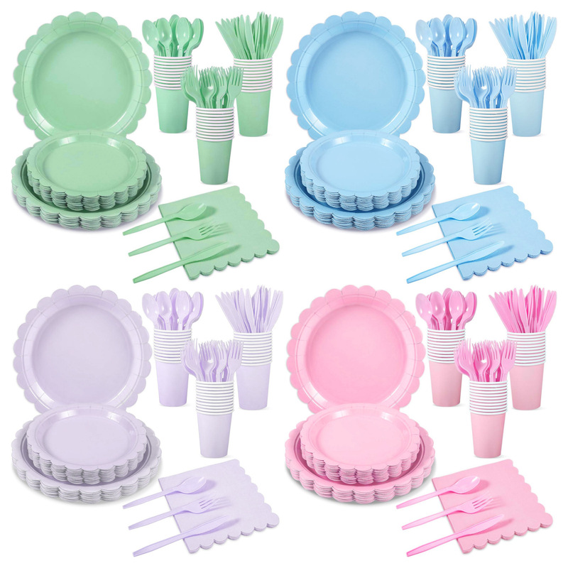 In-Stock Solid Color Lace Disposable Paper Plates for Birthday Parties, Picnics, Weddings, Holiday Tableware, Party Supplies, Multi-Color