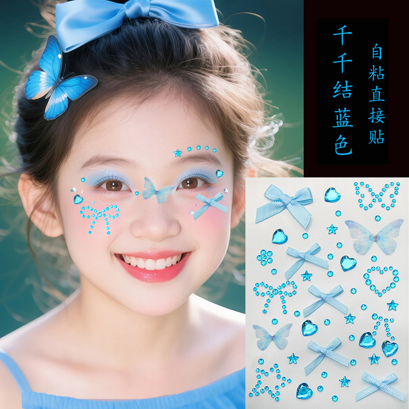 Parche de maquillaje de imitación de celebridades de Internet Parche de diamante Parche de diamante de mariposa Parche de diamante de imitación Parche de cara Parche de lágrima Parche de perlas de ojo Parche de diamante intermitente