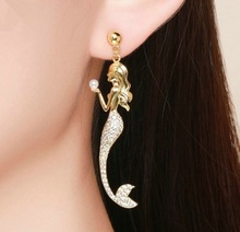 Sweet and romantic inlaid zircon mermaid long earrings for跨