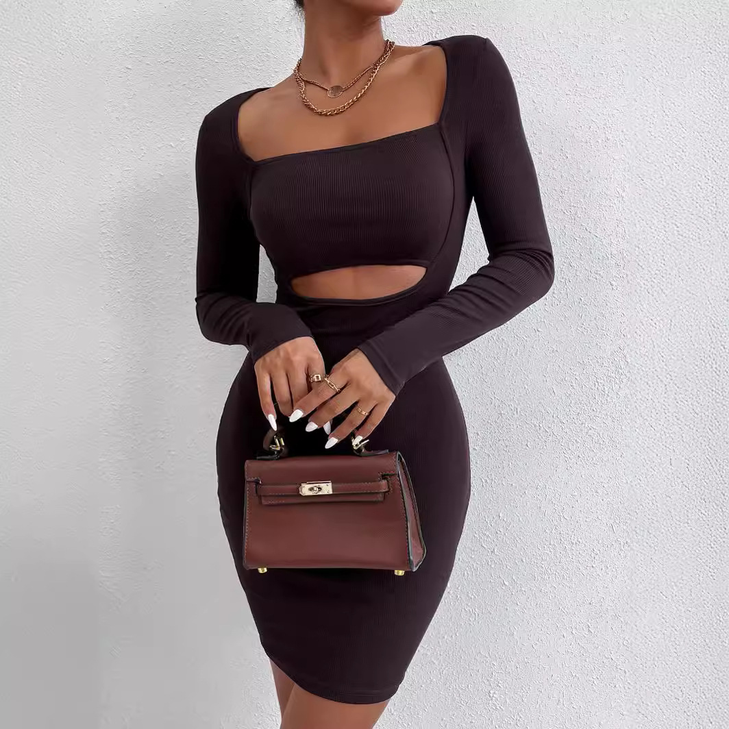 (Трансграничная торговля), сексуальный лонгслив для отдыха, платье, 2023, европейский стиль, с акцентом на бедрах