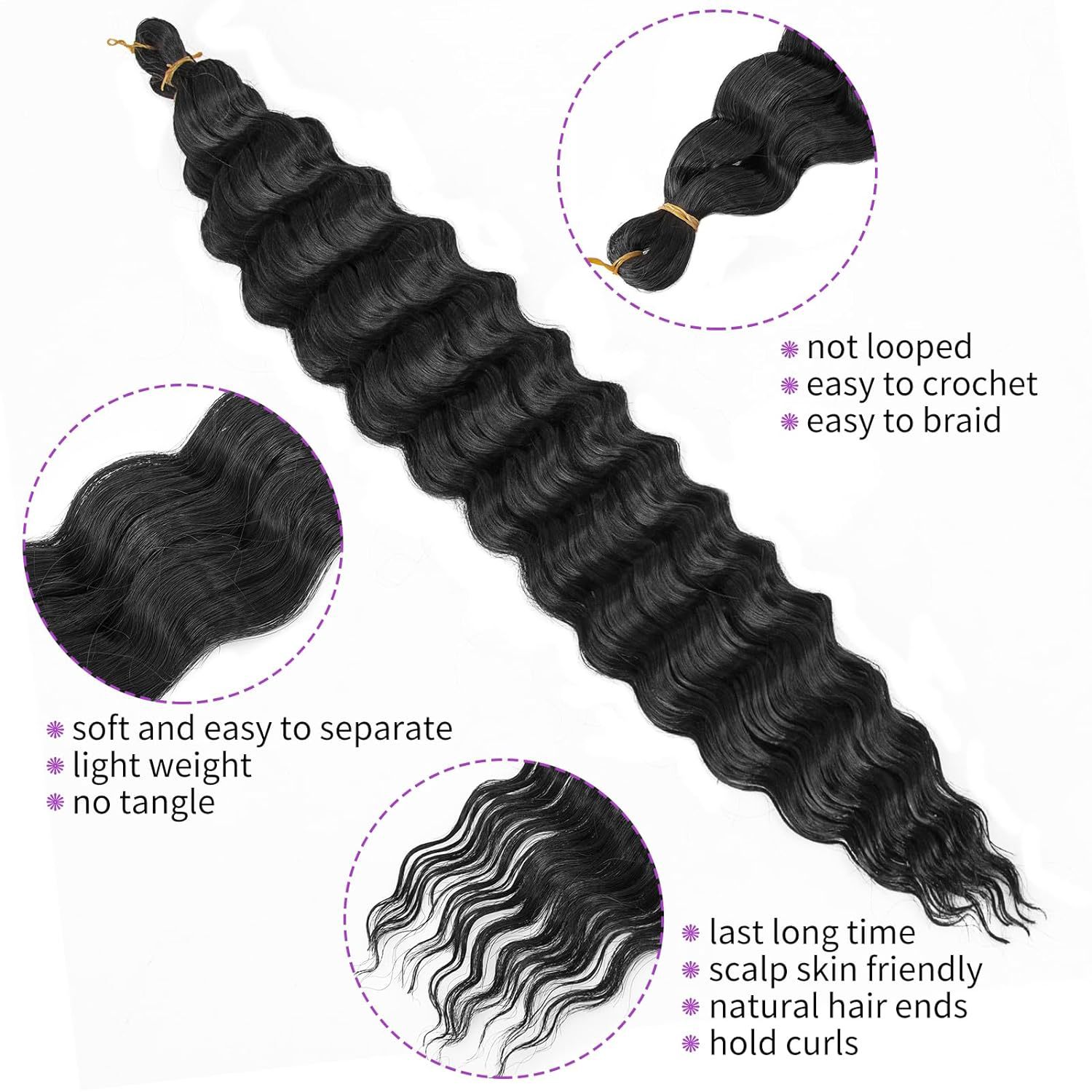 18 pulgadas DeepTwist seda de alta temperatura latina rollo blanco cabello largo y rizado cabello Kinky Cur l Braids