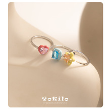 2025新款潮牌甜美风百搭锆石多巴胺手工滴油冷珐琅戒指女小众设计