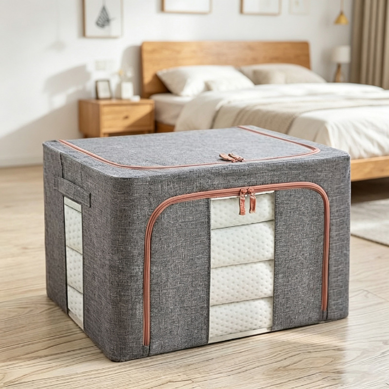 Cotton and Linen Storage Box, Foldable Household Wardrobe Organizer with Stand, Stackable, Extra-Large Moving Storage Box Cotton and Linen Storage Box, Foldable Household Wardrobe Organizer with Stand, Stackable, Extra-Large Moving Storage Box