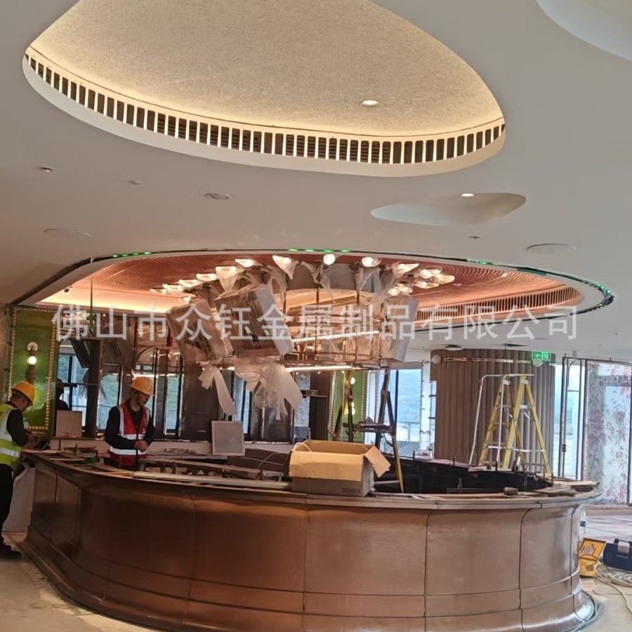 Hotel Lobby Curved Stainless Steel Service Counter with Large Segmented Sections