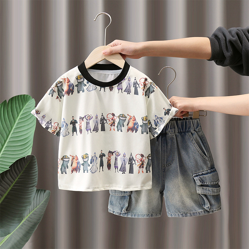 7272 Nezha ropa traje de verano para niños 2025 nuevo traje de dos piezas de moda de manga corta para niños