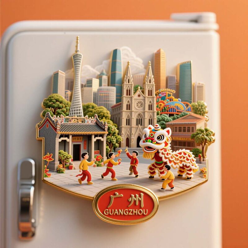 【广州】金属浮雕冰箱贴旅游景区纪念品文创中国风伴手礼舞狮留念|undefined
