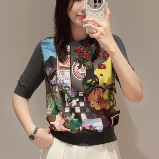 Er Artistic and Youthful Retro Color-Blocked Knit Sweater for Women