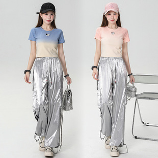 Real shot 2024 new jazz dance naked performance clothing bright silver pants street dance fried super cool suit