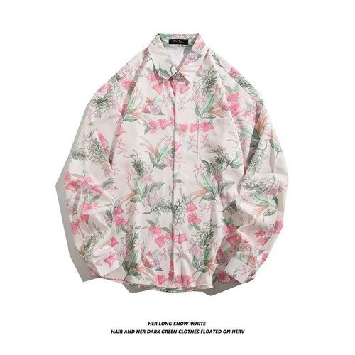 Vintage Oil Painting Flower Shirts for Men and Women, Retro Style, Cool and Relaxed, Versatile and Fashionable Couple's Long-Sleeved Shirt Jacket
