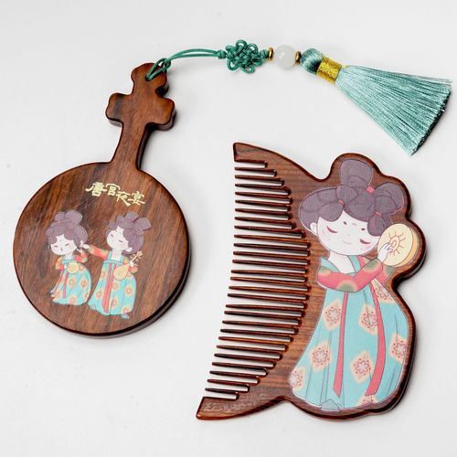 Women's Day souvenir wholesale classical Chinese style national trend cultural and creative wooden comb mirror portable gift set