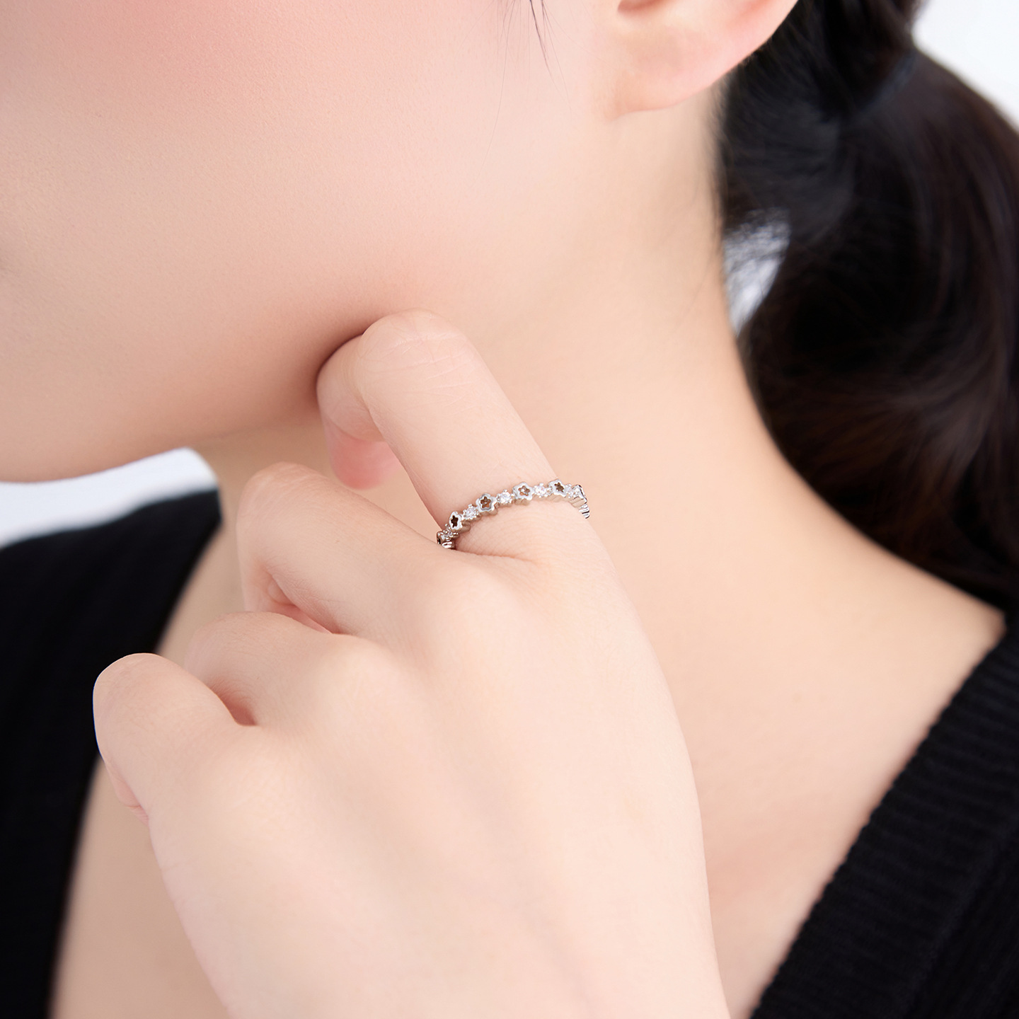Anillo Fino de Flor en Aleación de Cobre, Galvanizado, para Mujer