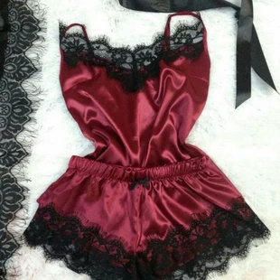Lace Sexy Thin Pajama Set, Plus Size, Lift Effect, Spaghetti Straps