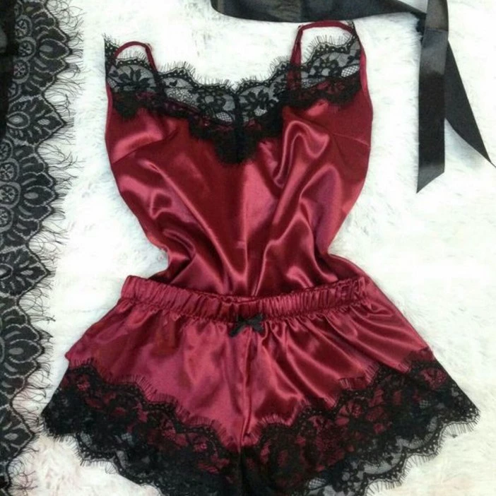 Lace Sexy Thin Pajama Set, Plus Size, Lift Effect, Spaghetti Straps