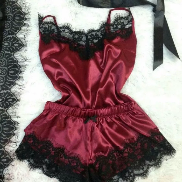 Lace Sexy Thin Pajama Set, Plus Size, Lift Effect, Spaghetti Straps