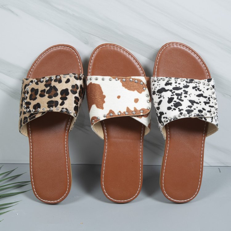 Women's Casual Cow Pattern Leopard Round Toe Slides Slippers display picture 39