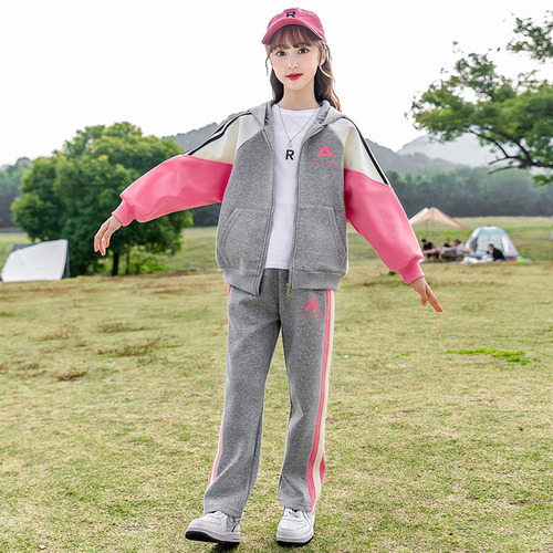 Girls' Spring and Autumn 2024 New Style Fashion Casual Sweatshirt and Sporty Pants Set