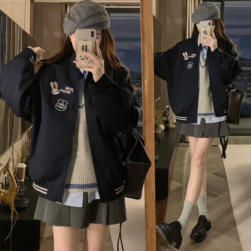 实拍森女部落原创棒球服夹克美式系学院风外套