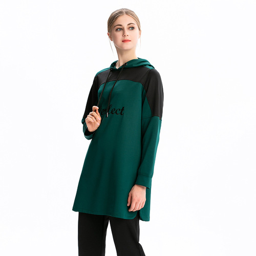 M-3XL New Single Piece Middle Eastern Arab Hui Muslim Sporty Casual Colorblock Hooded Sweatshirt Y001
