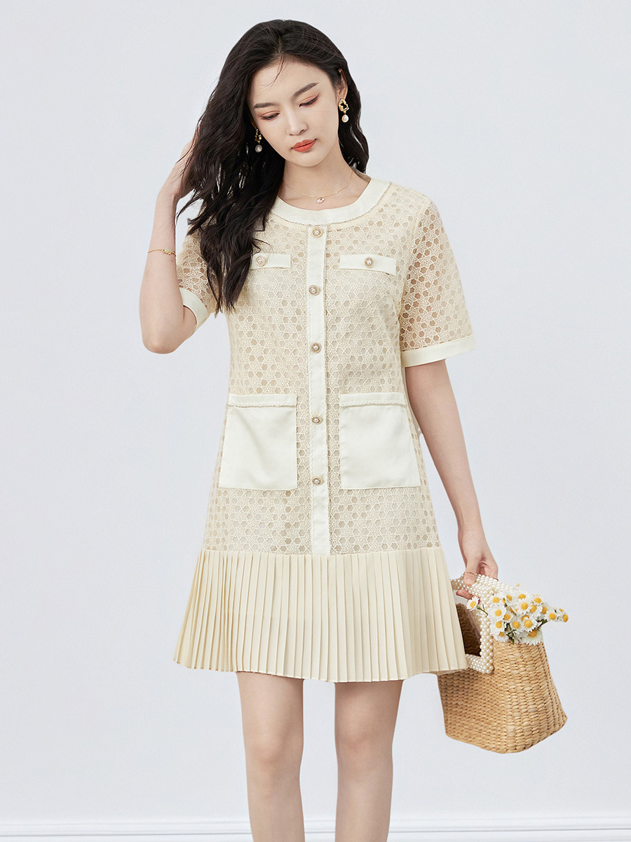 Váy maxi ren hoa hòa tan kết hợp voan crepe xếp ly tay ngắn — Màu mơ