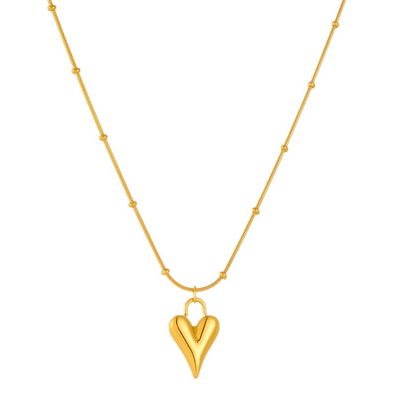 Pulsera de acero inoxidable Moda dulce acero inoxidable cuentas redondas buena suerte melocotón corazón amor colgante pendiente pulsera tobillera juego de collar