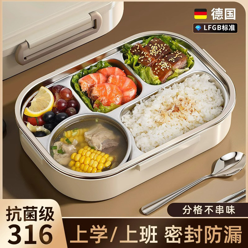 Stainless Steel Adult Multi-Compartment Dinner Plate, Divided Household Tableware, Canteen Adult Fast Food Plate, Bowl, Chopsticks and Spoon Set