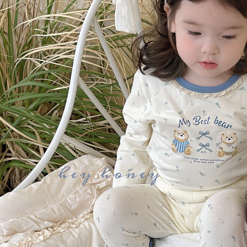 Large and Small Roll Hey Honey Boys and Girls 200g Lycra Autumn Clothes and Long Trousers Intimates Set Kidsren's Pajamas