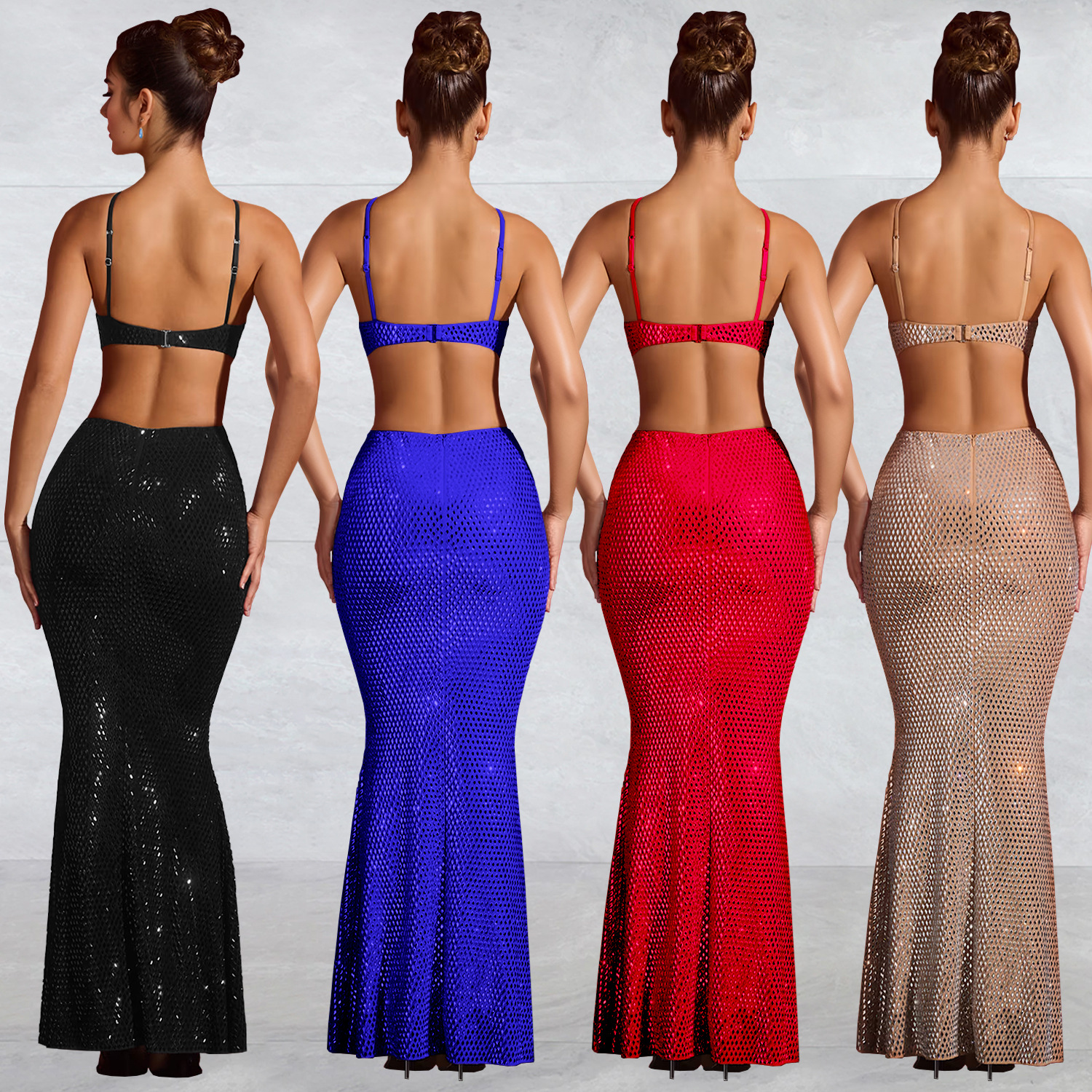 C7208 Aliexpress transfronterizo Amazon Europa y América de moda de mujer perforación en caliente cinturón de cintura sexy vestido delgado image 3